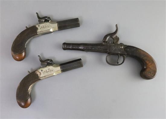 A pair of early 19th century Lacey & Co of London box lock muff pistols, 7.5in.